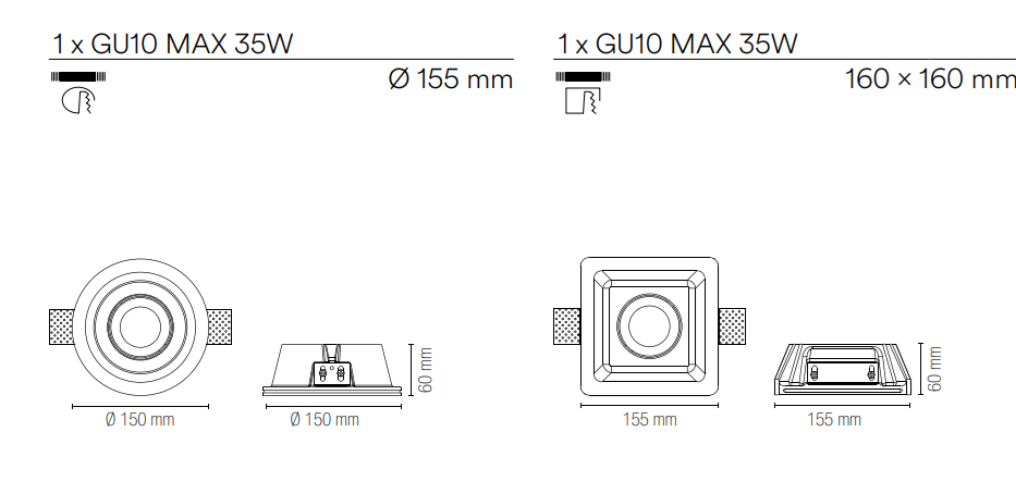 Incasso in gesso verniciabile orientabile da integrare nel cartongesso portalampada Gu10 incluso collezione MORGANA rotondo-quadrato-doppio Incasso in gesso verniciabile orientabile da integrare nel cartongesso portalampada Gu10 incluso collezione MORGANA rotondo-quadrato-doppio